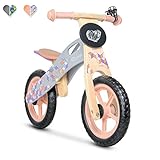 Lionelo Casper Laufrad aus Holz, Balance Bike ab 18 Monaten bis zu 30 kg, 12-Zoll-Eva-Räder, Lenkradklingel, Sattelverstellung (Rosa)