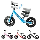 Birtech Laufrad Kinder ab 1 2 3 4 Jahre Balance Fahrrad 12 Zoll Kinderrad Lauffahrrad Sport Fahrrad mit Stahlrahmen, Verstellbarer Lenker & Sitz für Kinder,Blau