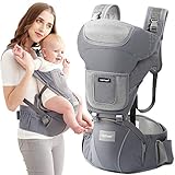 Upchase Ergonomische Babytrage Bauchtrage, Reine Baumwolle Vorderseite Rückseite Kindertrage, 6 in 1 Verstellbar Mit Abnehmbarer Kapuze, Leichtes Tragen, Weicher, Atmungsaktiver (0-36 Monate) Grau