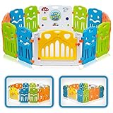 Baby Vivo Laufgitter Laufstall Baby Absperrgitter Krabbelgitter Schutzgitter für Kinder aus Kunststoff mit Tür und Spielzeug - Colors